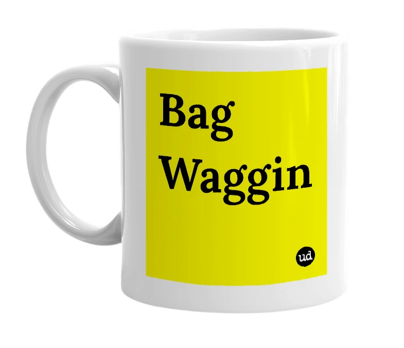 White mug with 'Bag Waggin' in bold black letters