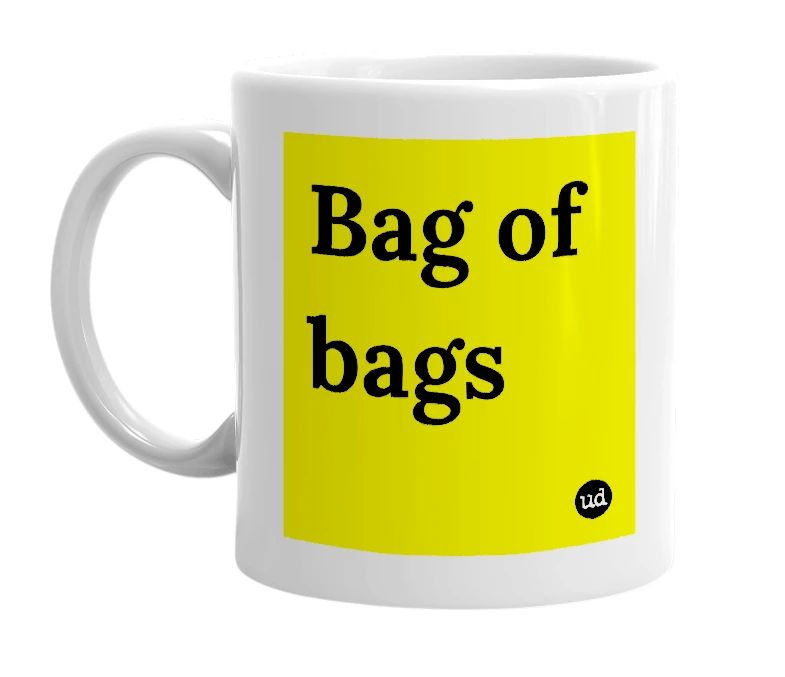 White mug with 'Bag of bags' in bold black letters