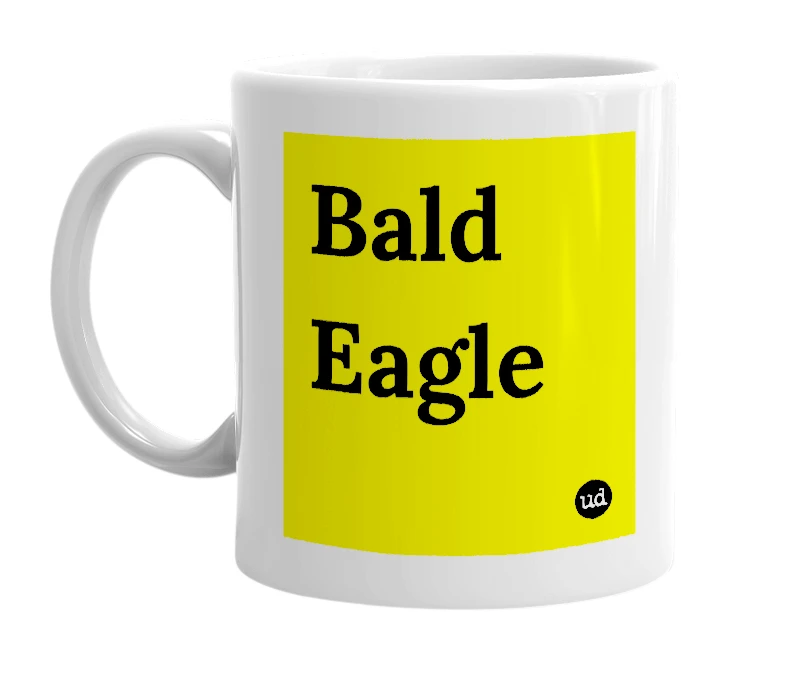 White mug with 'Bald Eagle' in bold black letters