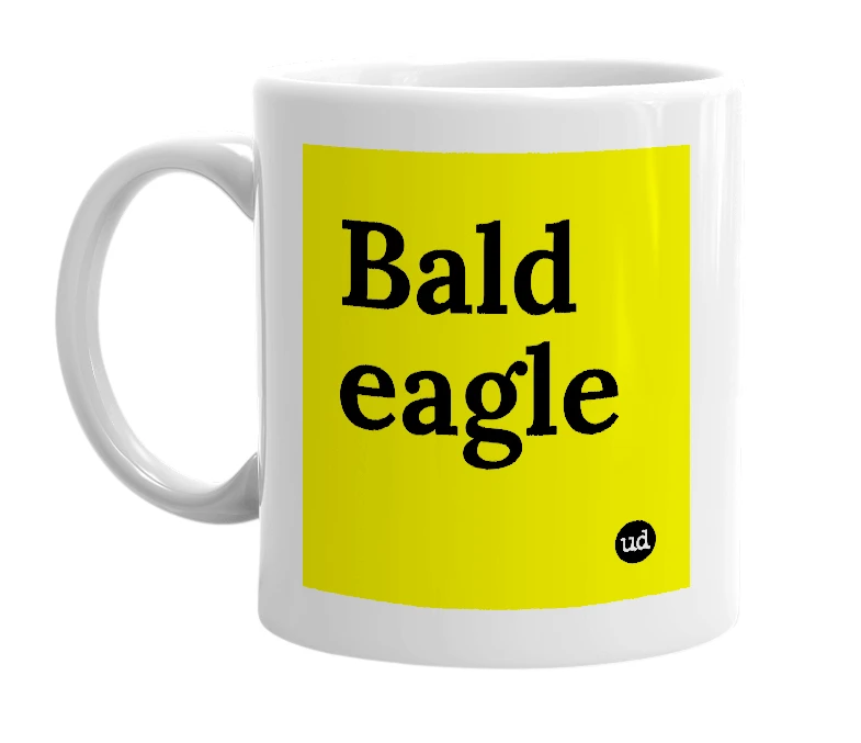 White mug with 'Bald eagle' in bold black letters