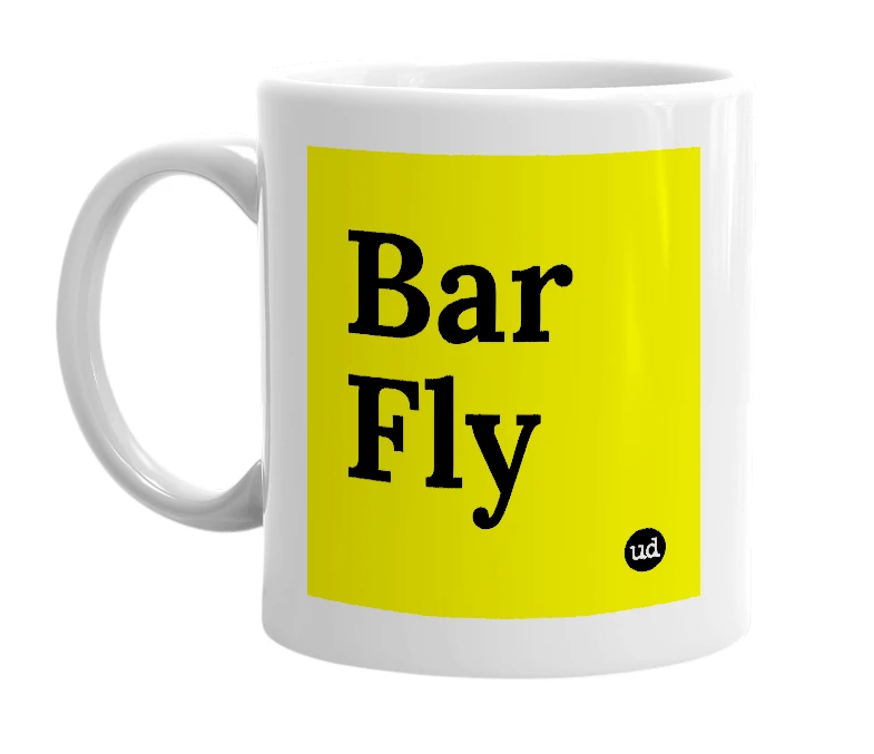 White mug with 'Bar Fly' in bold black letters