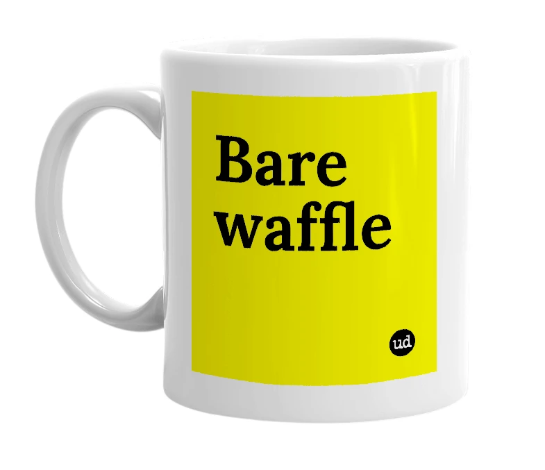 White mug with 'Bare waffle' in bold black letters