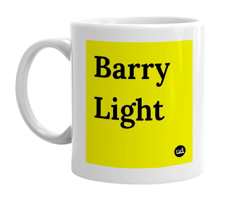 White mug with 'Barry Light' in bold black letters