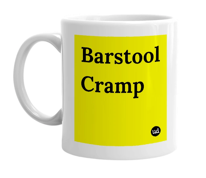 White mug with 'Barstool Cramp' in bold black letters