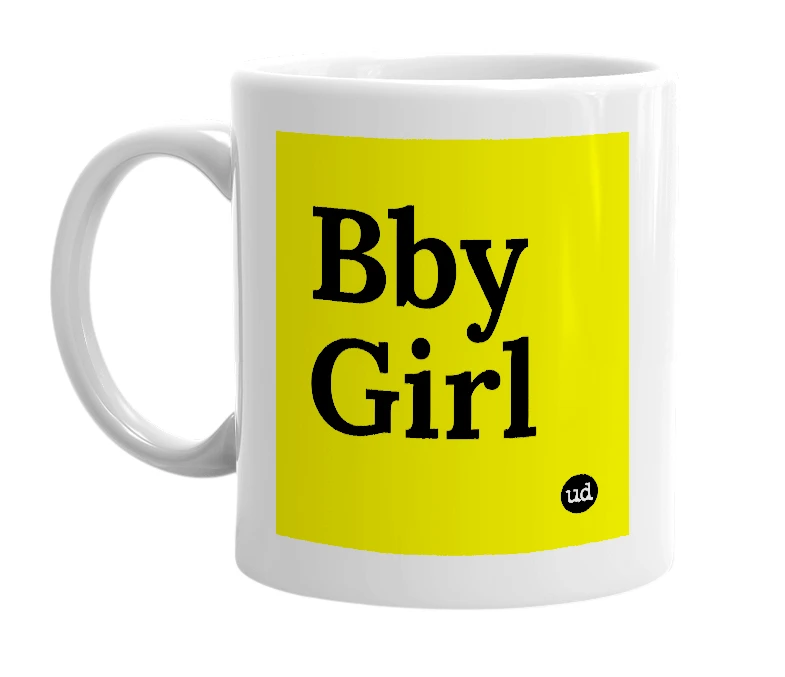 White mug with 'Bby Girl' in bold black letters