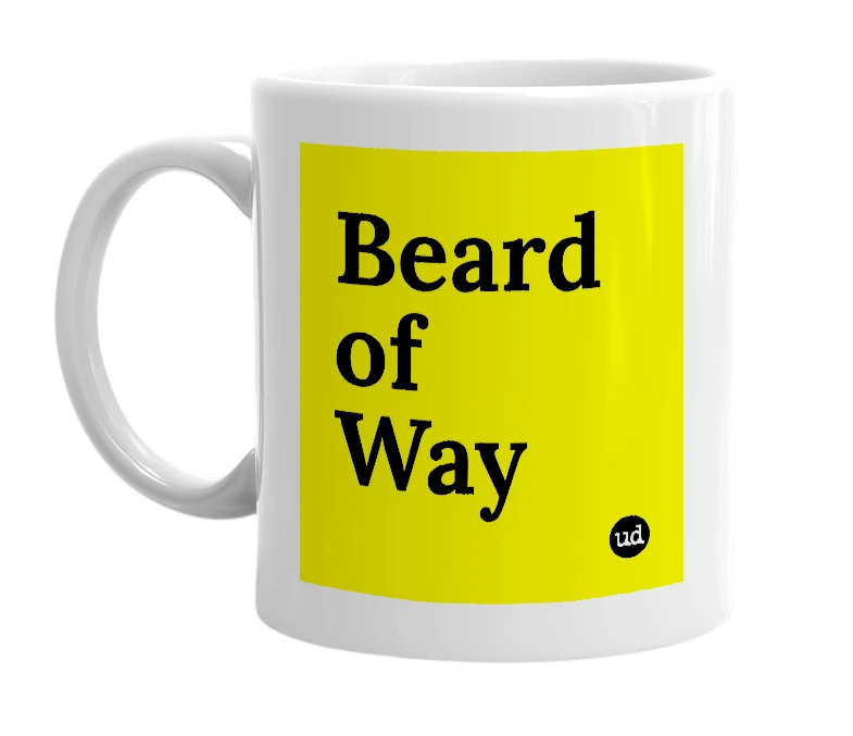 White mug with 'Beard of Way' in bold black letters