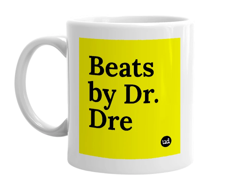 White mug with 'Beats by Dr. Dre' in bold black letters