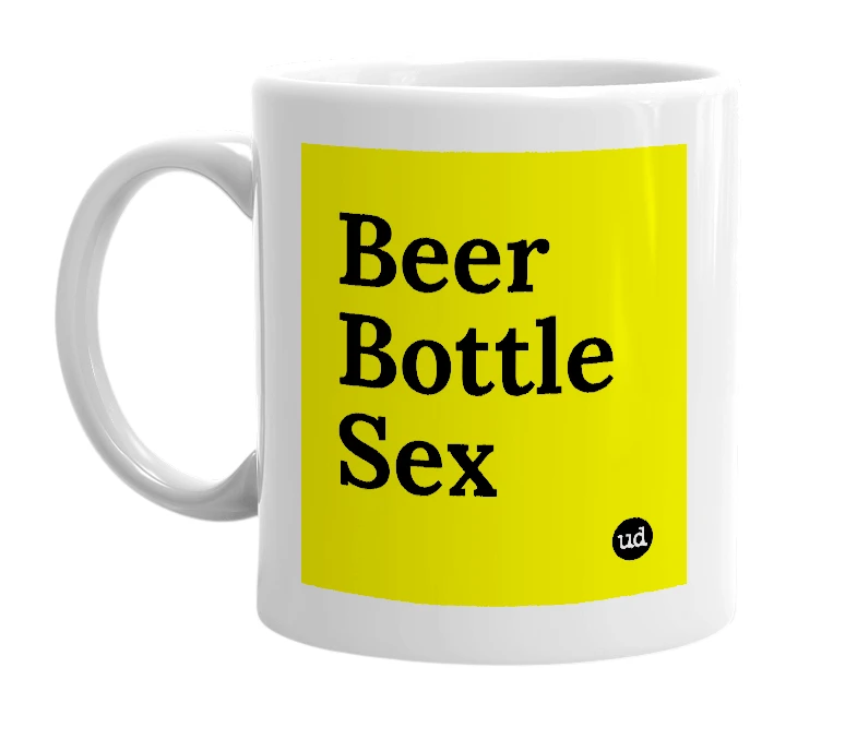 White mug with 'Beer Bottle Sex' in bold black letters