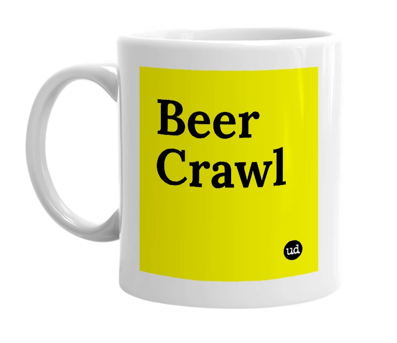 White mug with 'Beer Crawl' in bold black letters