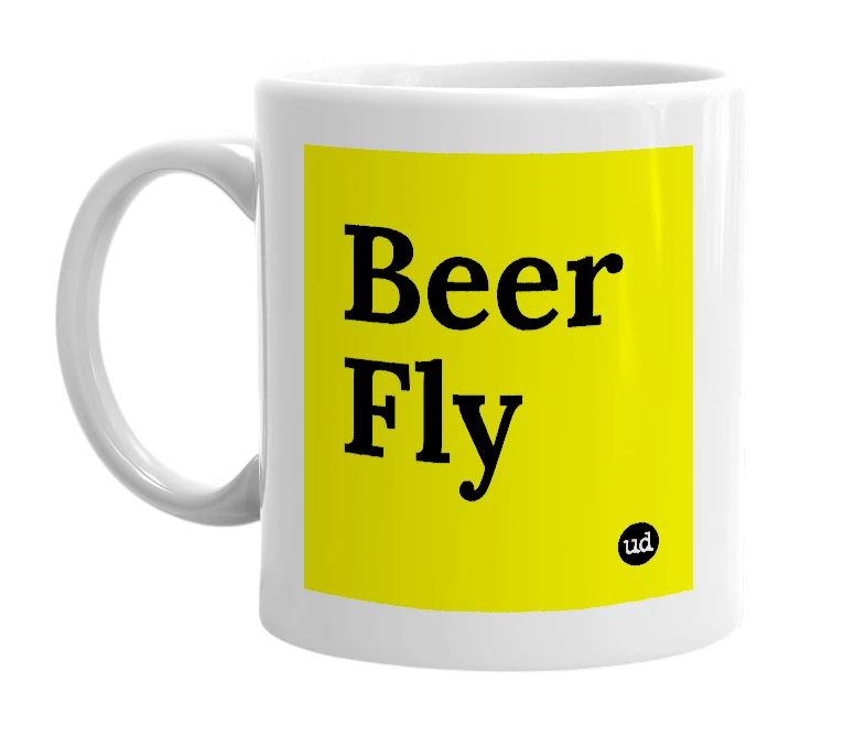 White mug with 'Beer Fly' in bold black letters