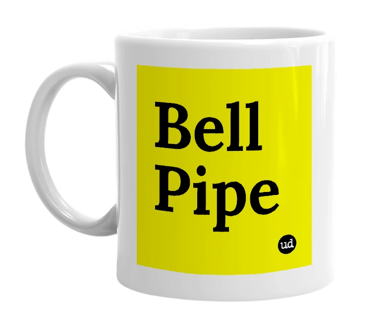 White mug with 'Bell Pipe' in bold black letters