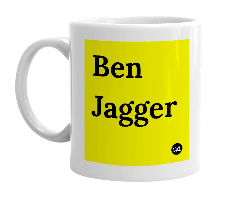 White mug with 'Ben Jagger' in bold black letters