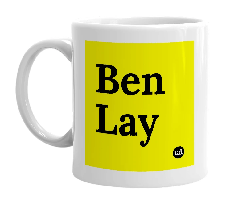 White mug with 'Ben Lay' in bold black letters
