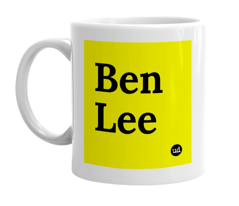 White mug with 'Ben Lee' in bold black letters