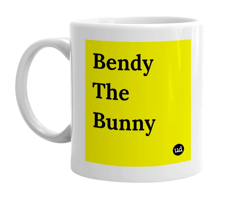 White mug with 'Bendy The Bunny' in bold black letters