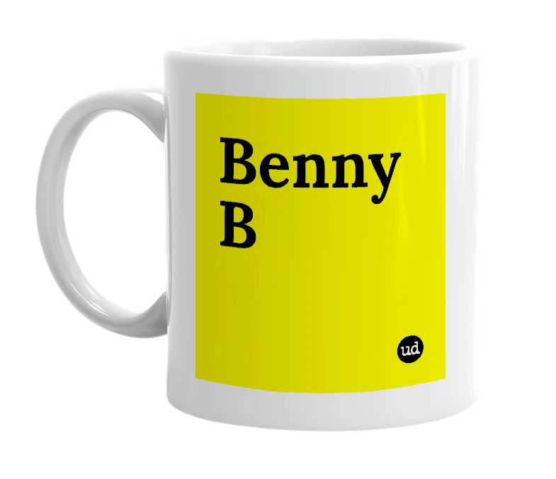 White mug with 'Benny B' in bold black letters