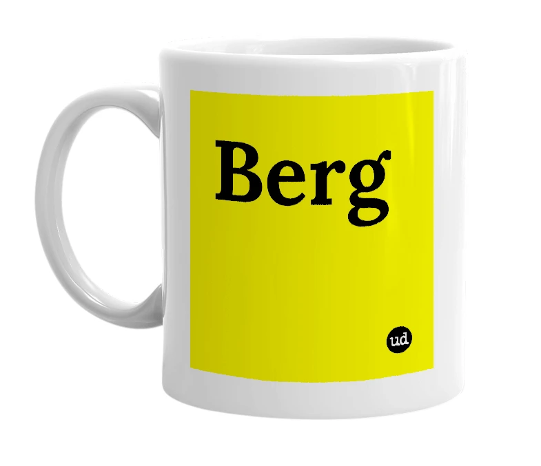 White mug with 'Berg' in bold black letters