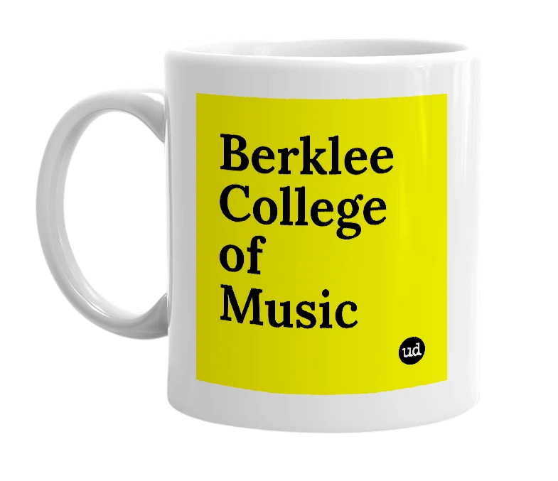 White mug with 'Berklee College of Music' in bold black letters