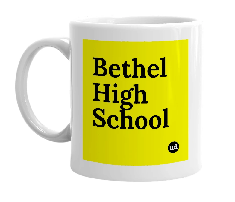 White mug with 'Bethel High School' in bold black letters