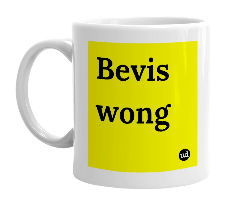 White mug with 'Bevis wong' in bold black letters