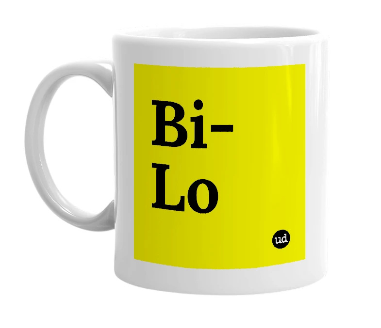 White mug with 'Bi-Lo' in bold black letters