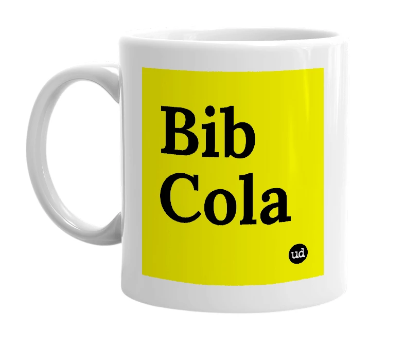 White mug with 'Bib Cola' in bold black letters