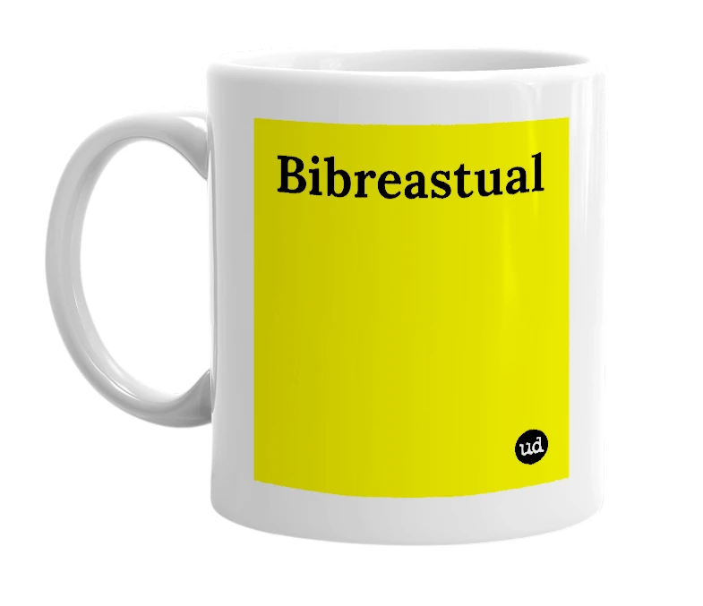 White mug with 'Bibreastual' in bold black letters
