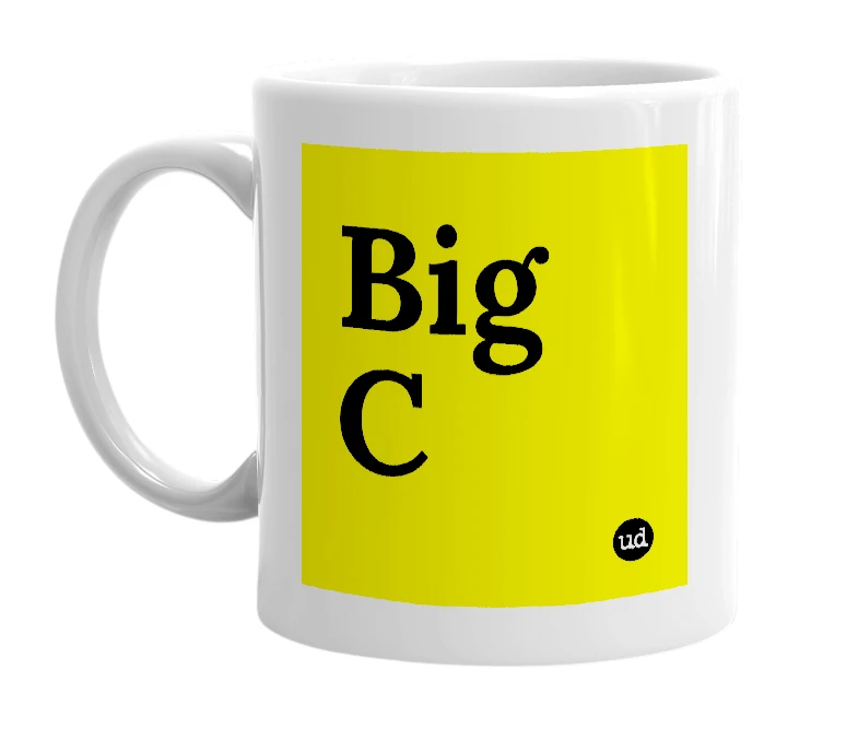 White mug with 'Big C' in bold black letters