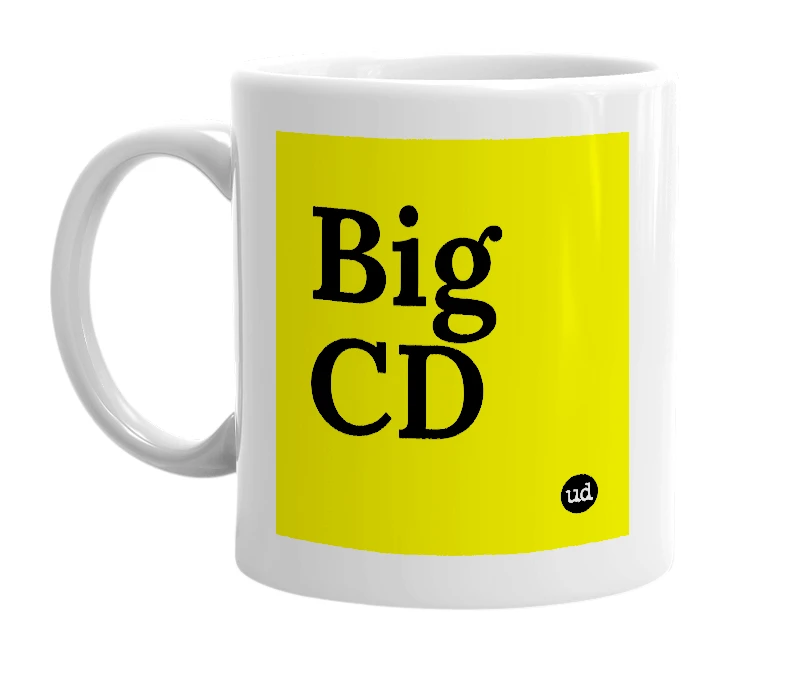 White mug with 'Big CD' in bold black letters