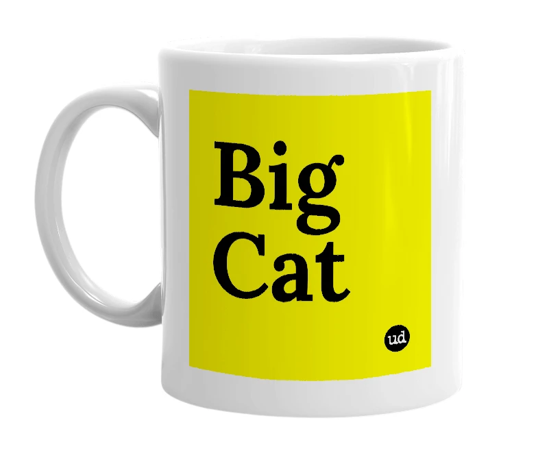 White mug with 'Big Cat' in bold black letters