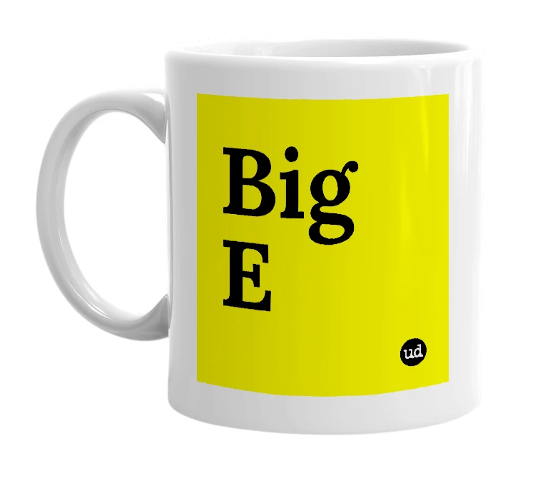 White mug with 'Big E' in bold black letters