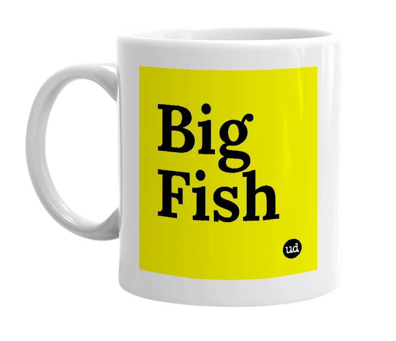 White mug with 'Big Fish' in bold black letters