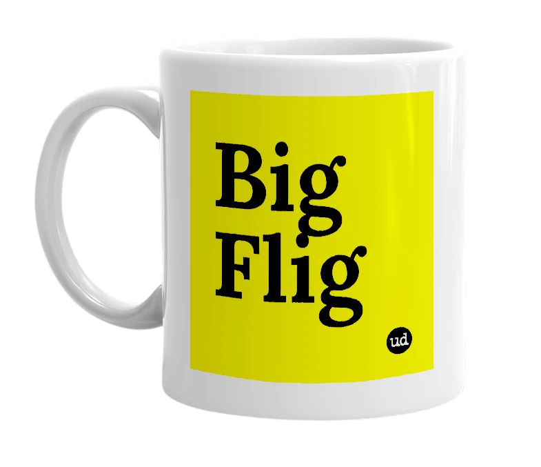 White mug with 'Big Flig' in bold black letters