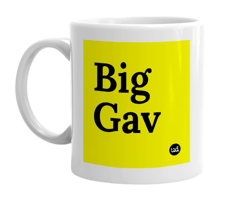 White mug with 'Big Gav' in bold black letters