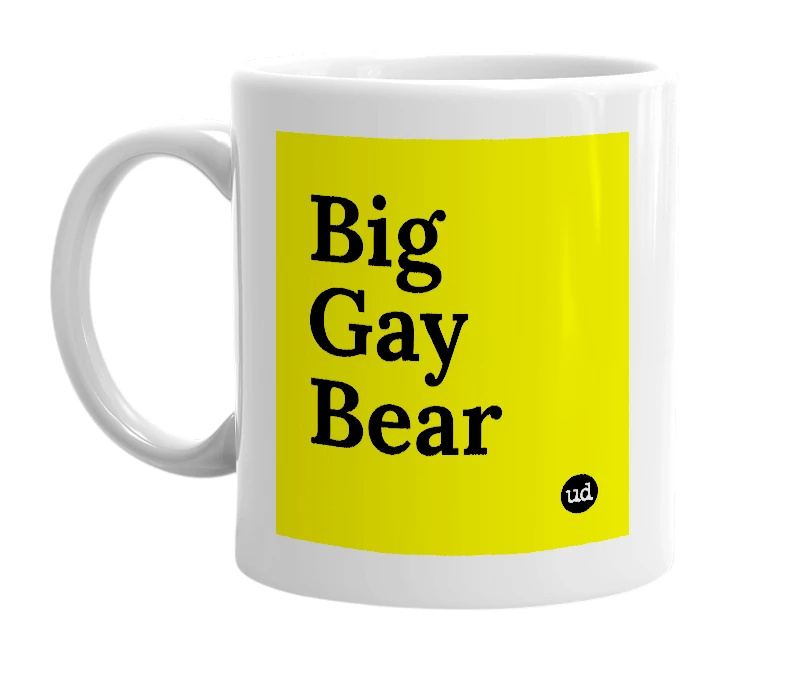 White mug with 'Big Gay Bear' in bold black letters