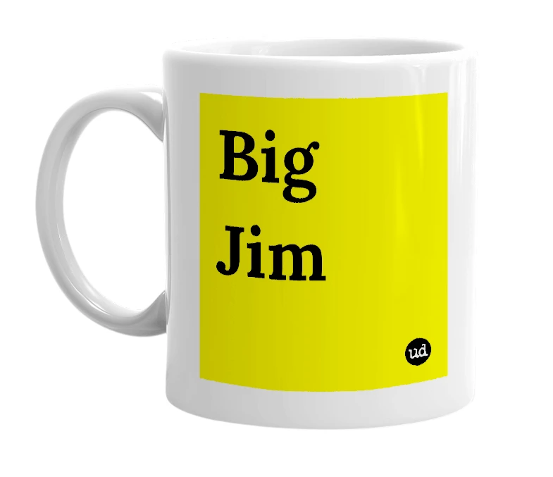 White mug with 'Big Jim' in bold black letters