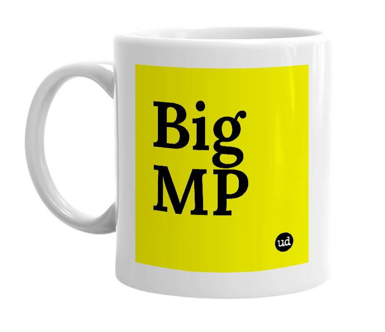 White mug with 'Big MP' in bold black letters