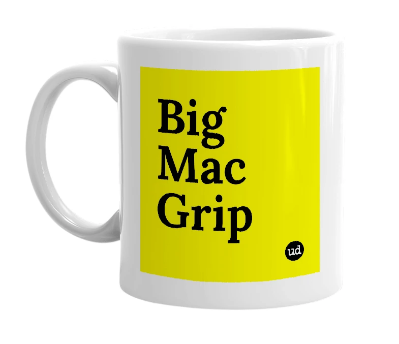 White mug with 'Big Mac Grip' in bold black letters