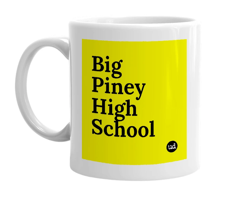 White mug with 'Big Piney High School' in bold black letters