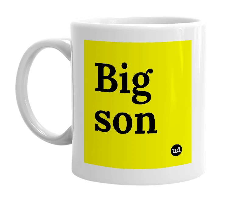 White mug with 'Big son' in bold black letters