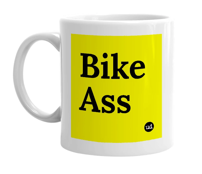 White mug with 'Bike Ass' in bold black letters