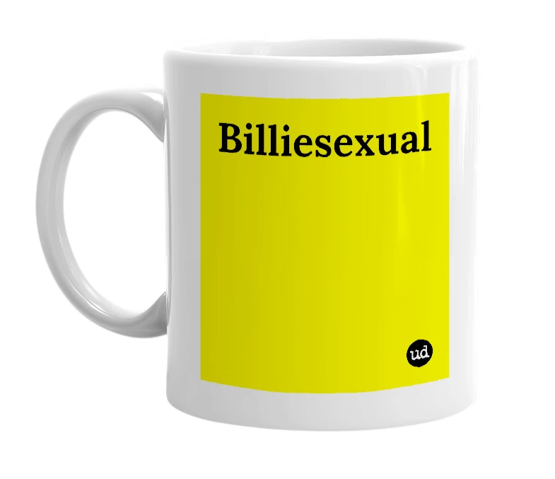 White mug with 'Billiesexual' in bold black letters