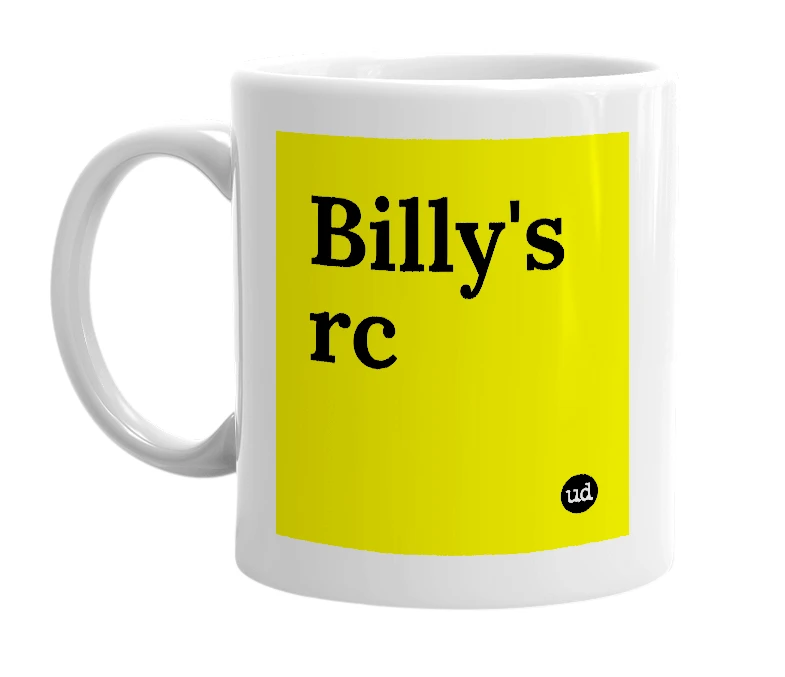 White mug with 'Billy's rc' in bold black letters