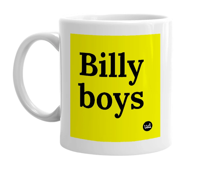 White mug with 'Billy boys' in bold black letters