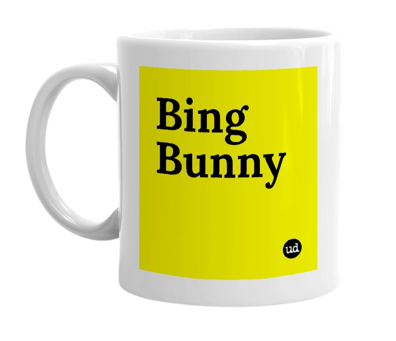 White mug with 'Bing Bunny' in bold black letters