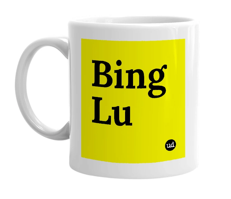 White mug with 'Bing Lu' in bold black letters