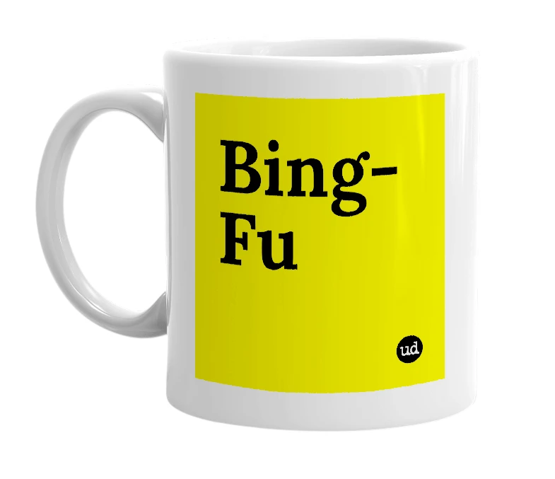 White mug with 'Bing-Fu' in bold black letters