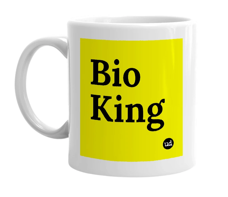 White mug with 'Bio King' in bold black letters