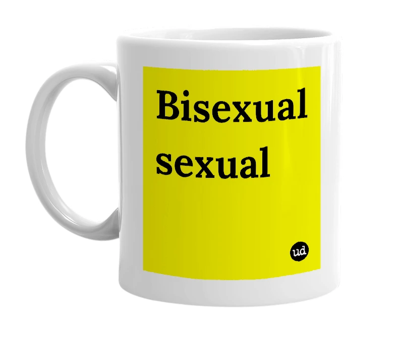 White mug with 'Bisexual sexual' in bold black letters