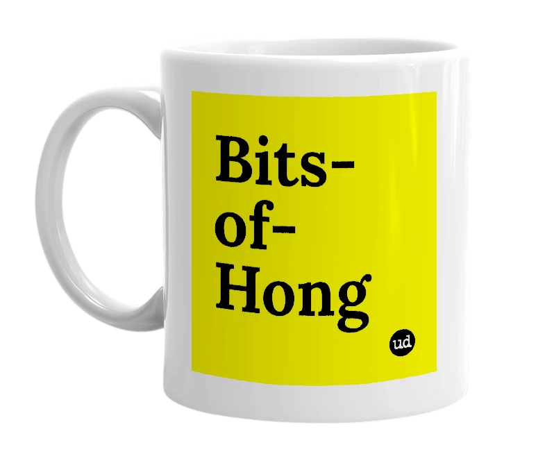 White mug with 'Bits-of-Hong' in bold black letters